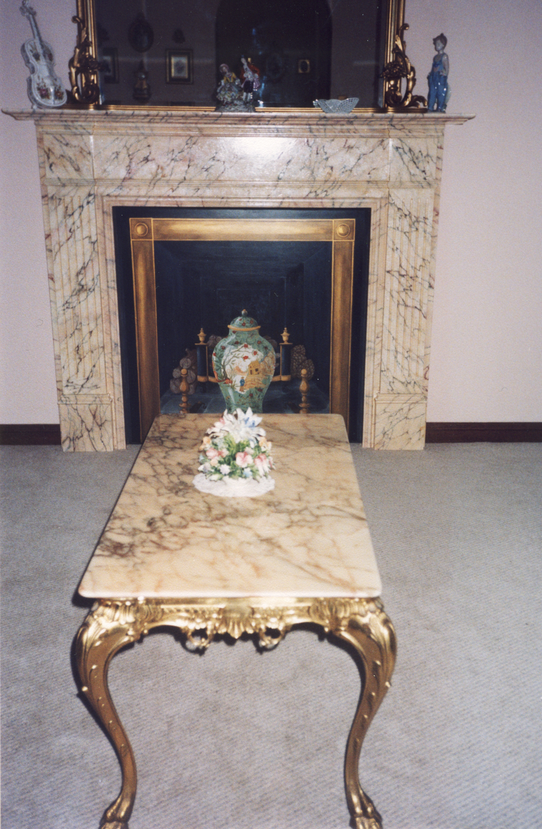 MDF mantel marbled to match table.jpg