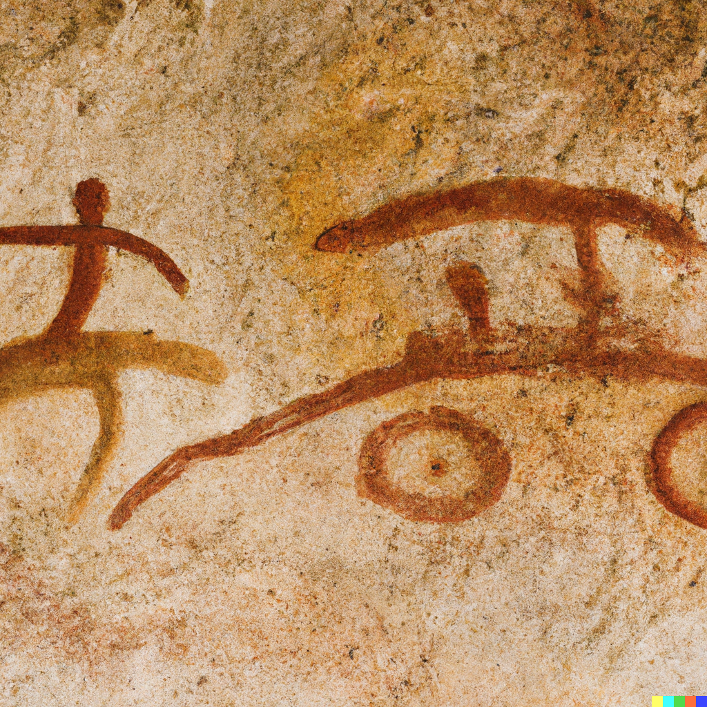  "DALL·E 2022-07-30 21.21.27 - Ancient cave painting of a car, a motorbike and a truck.png"