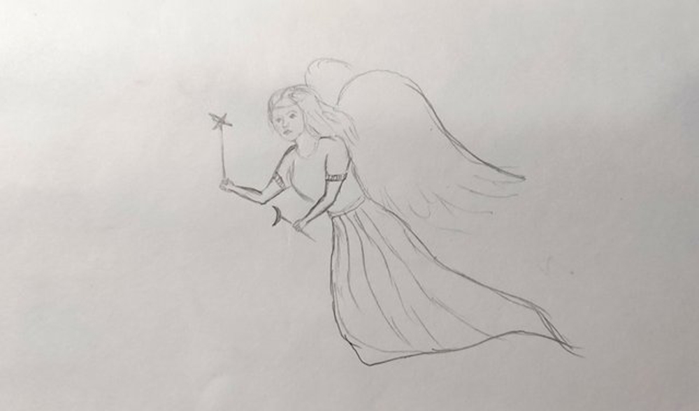 Beautiful fairy flying isolated. Ink black and white doodle drawing in  woodcut outline style Stock Photo - Alamy