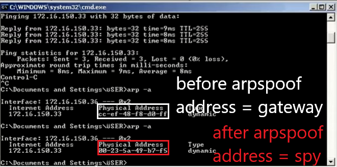Gambar 4.1 mac sebelum dan sesudah arpspoof.png
