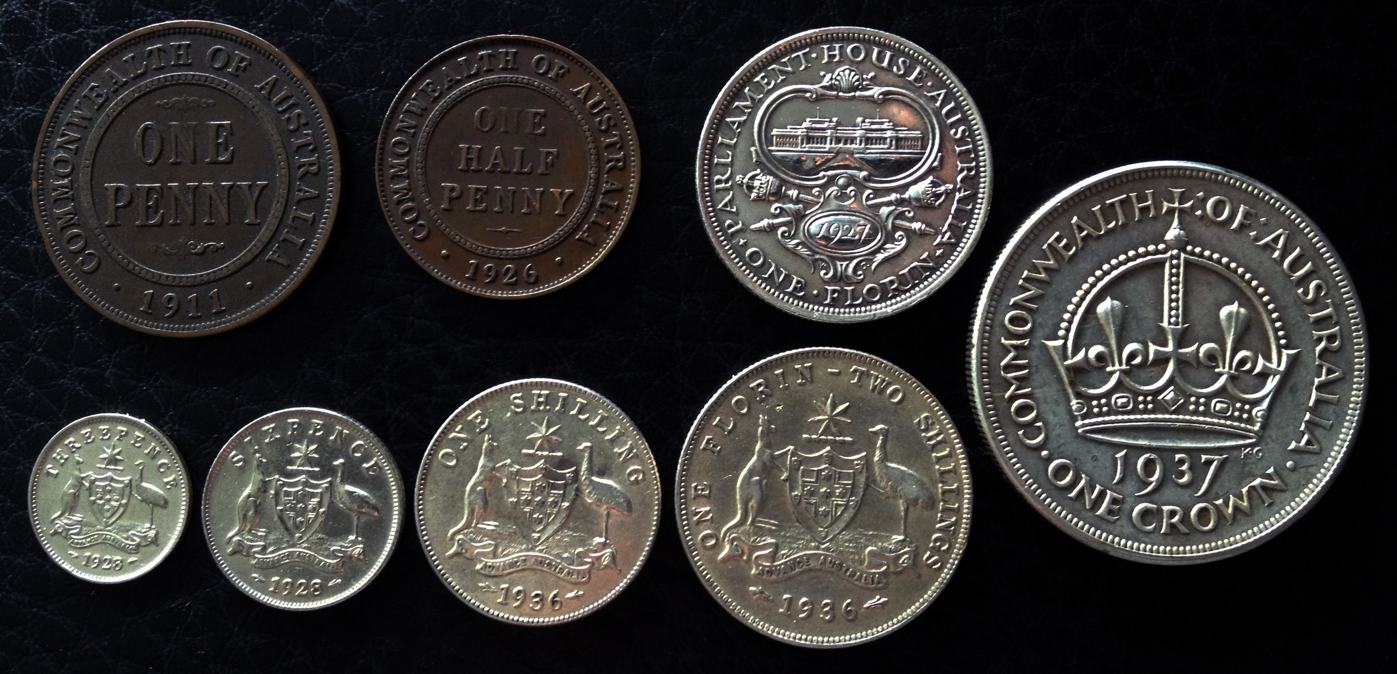Australian pre-decimal coin comparison pic.