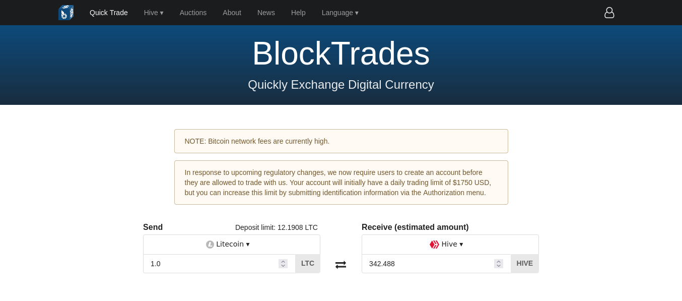 Pagina principal de Blocktrades