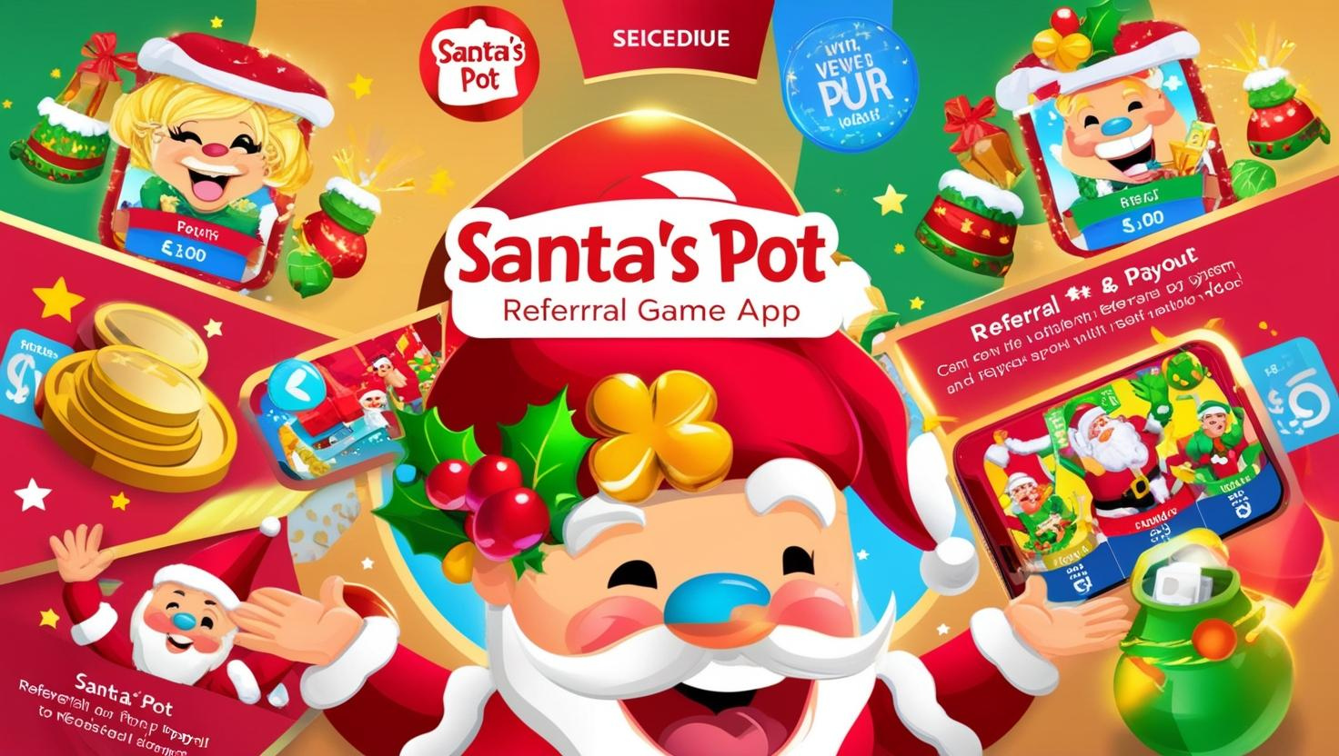 Create a promotion game app video called santas pot its a referral game show payouts _.jpg