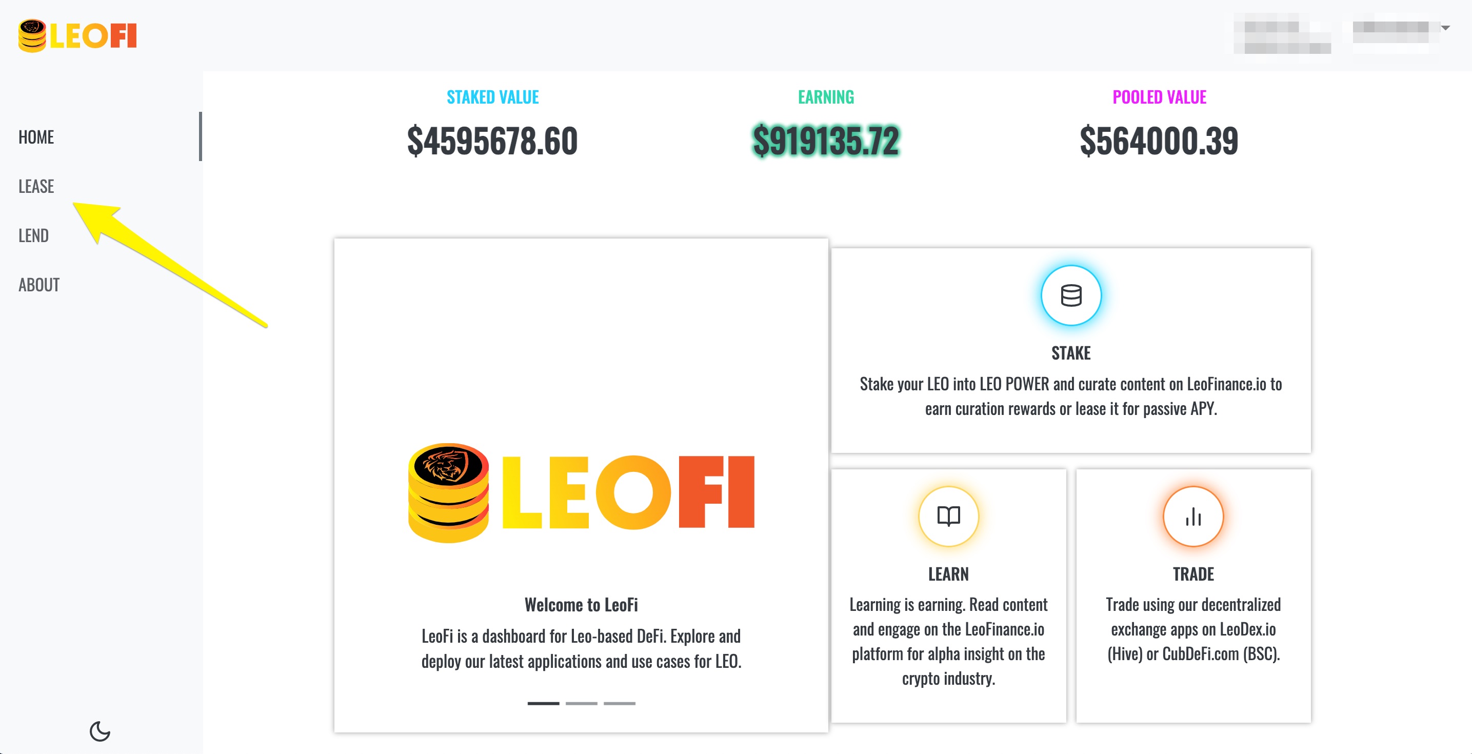 Click the LeoFi Lease tab.