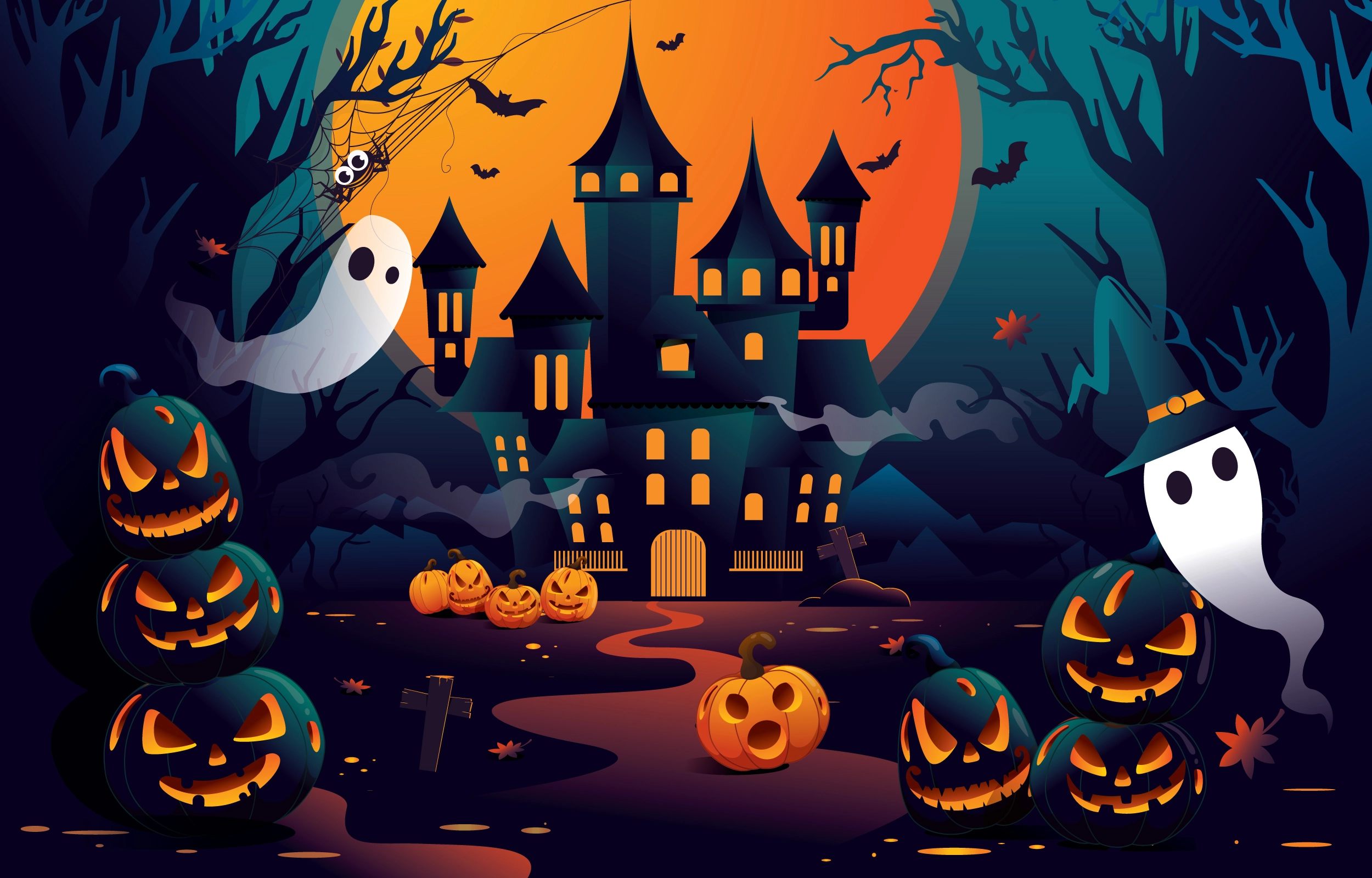 happy-halloween-from-the-spooky-castle-free-vector.webp