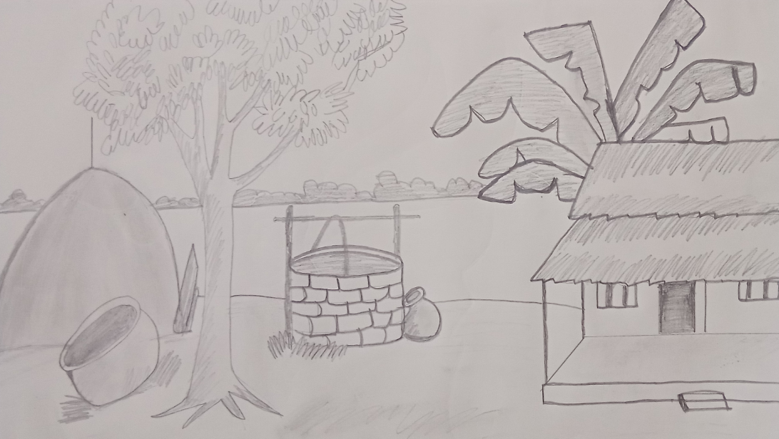 Hut And Boat Pencil Drawing, Pencil Sketch Of A Rural Scene, Scenery Of  Village Riverside Fleece Blanket by Mounir Khalfouf - Pixels