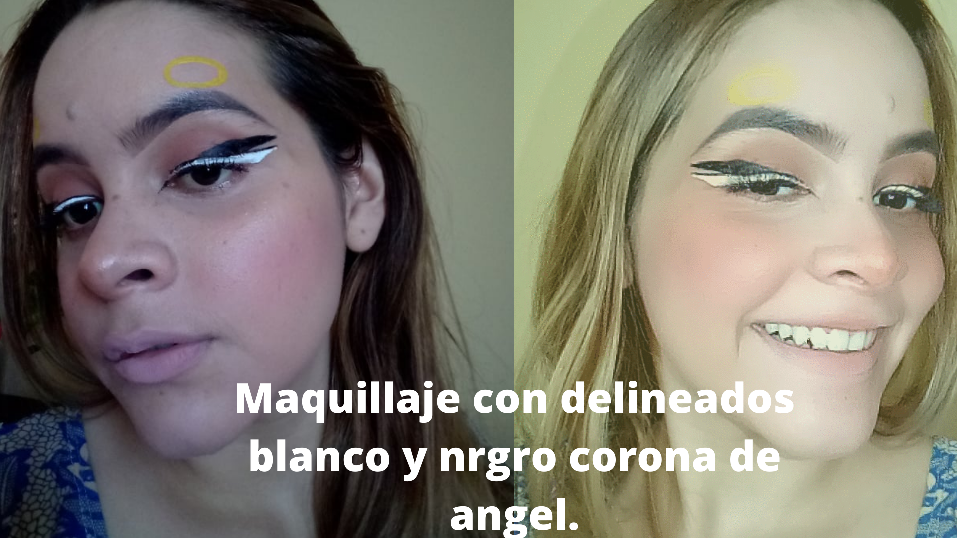 Maquillaje con delineados blanco y nrgro corona de angel..png