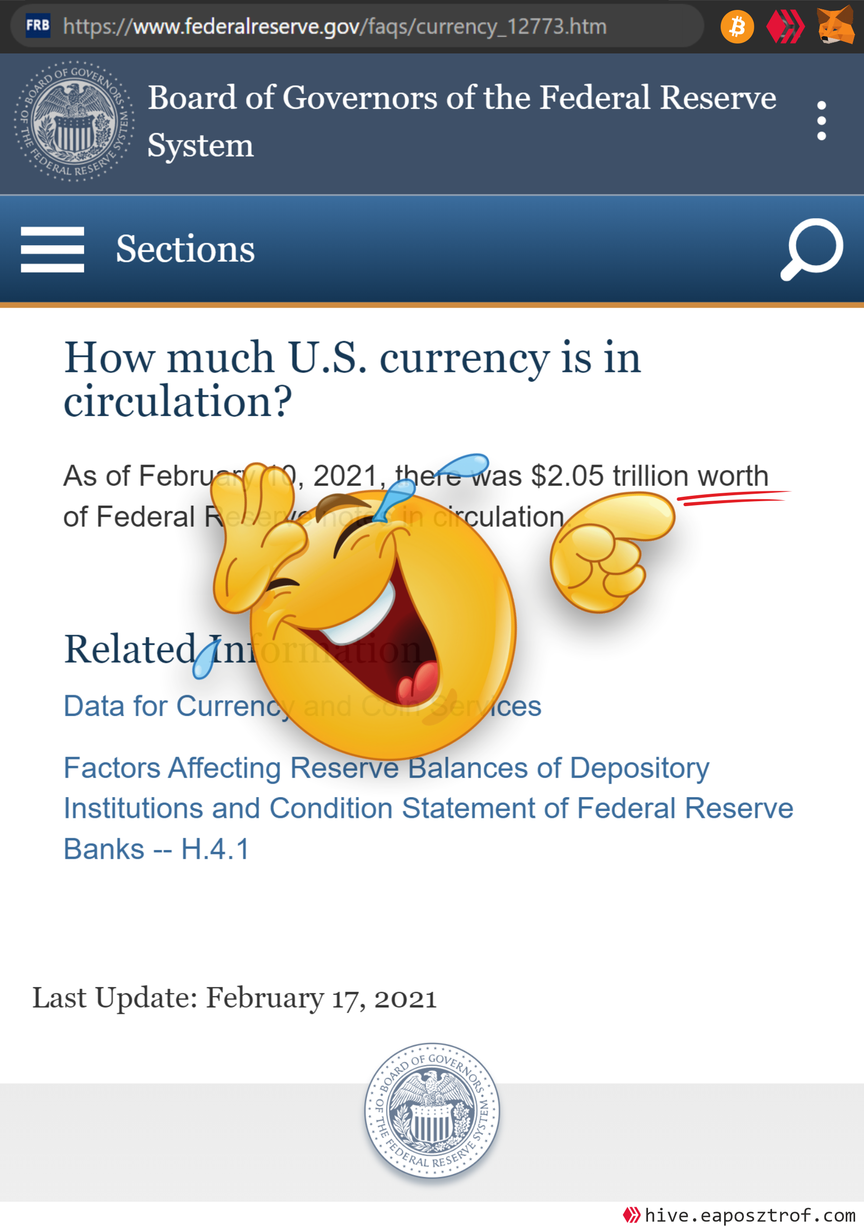 As of February 10, 2021, there was $2.05 trillion worth of Federal Reserve notes in circulation.