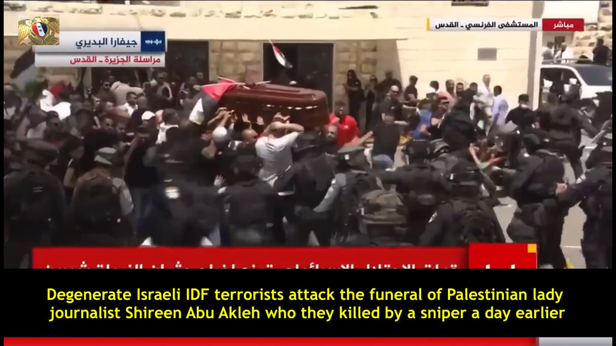 Degenerate Israeli IDF Terrorists Attack Funeral of Palestinian Journalist Shireen Abu Akleh.jpg