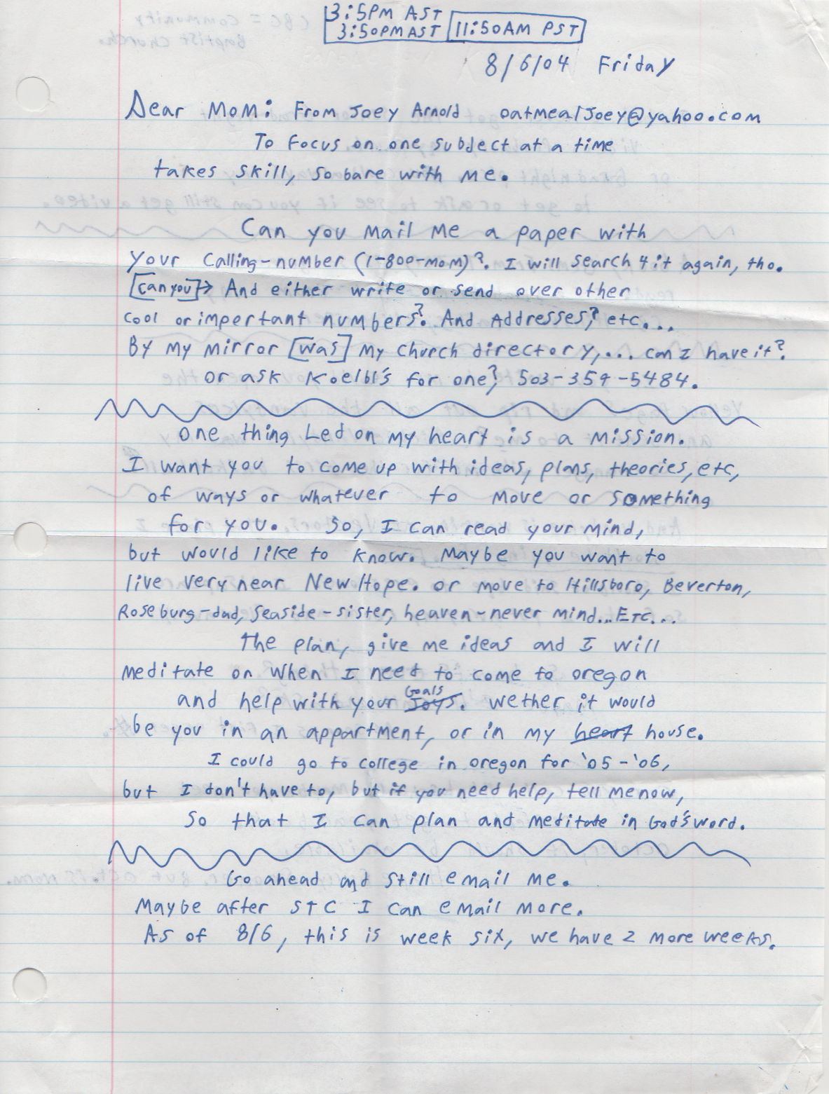 2004-08-06 - Friday - 03:50 PM ET - Joey Arnold Letter to Marilyn Mitchell mentioning her and moving which she did 3 years after that-1.png