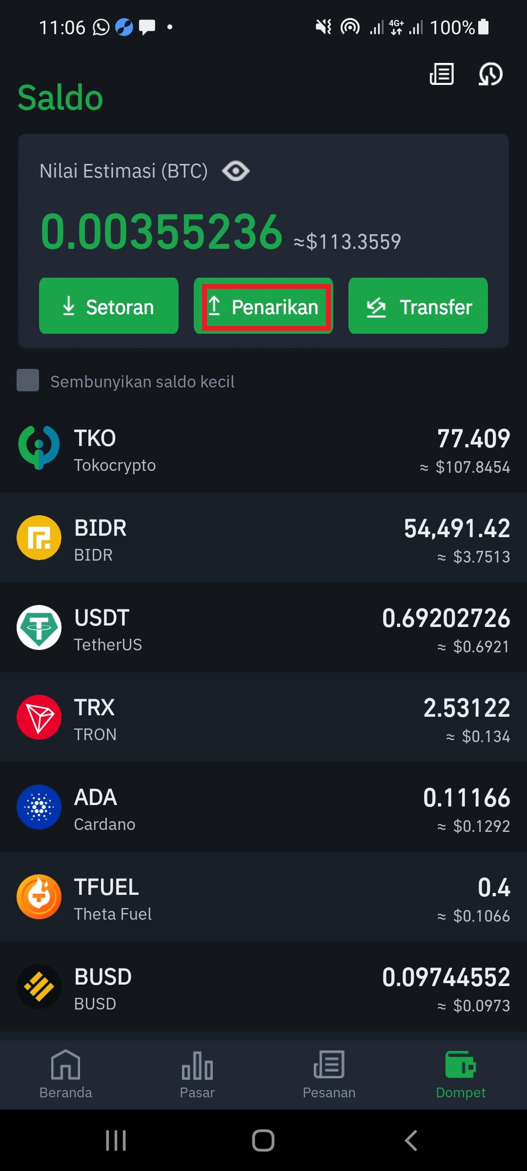 tokocrypto wallet idr