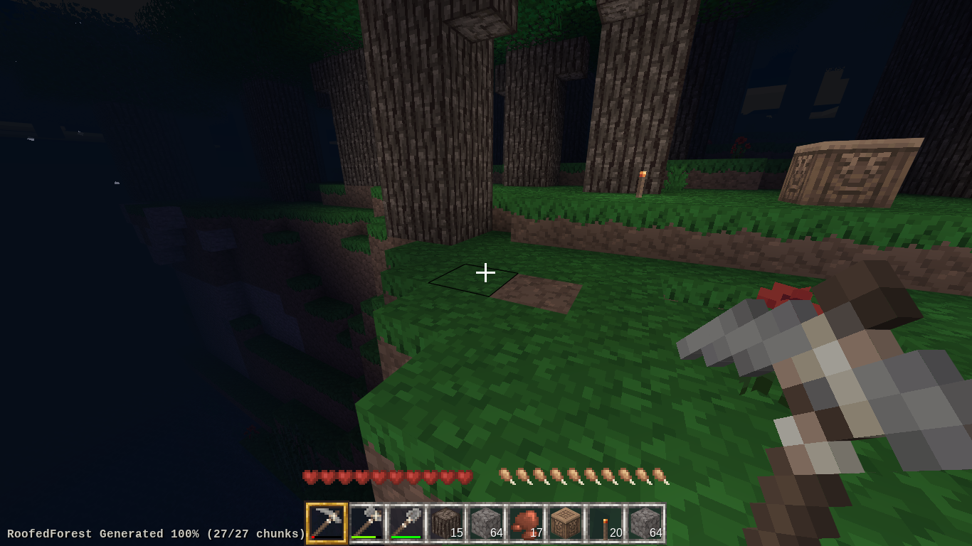 A screenshot of MineClone 5 with a Minecraft-esque crafting bench front and center.