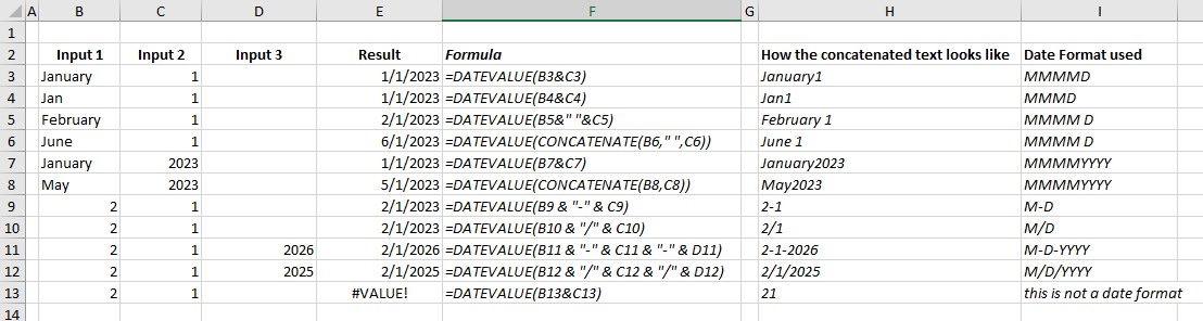 DATEVALUE function examples