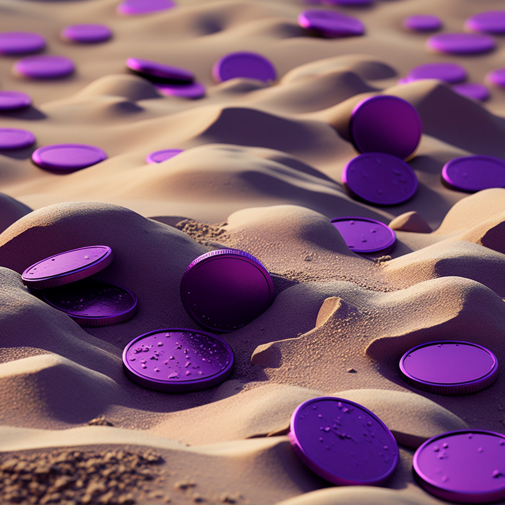 https://images.hive.blog/DQmdRyvNaprrYytoRxDJUtt6ghFZFTMjQgtGioM3D2TF87U/ackza_flat_metallic_blank_purple_coins_in_the_sand_._Beautiful_4054e5c9-27b0-4302-a0d5-bb8f89b60e77.png