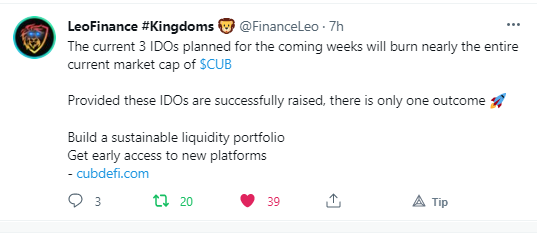 CubDefi - 3 IDOs planned for the coming weeks will burn nearly the entire current market cap of $CUB