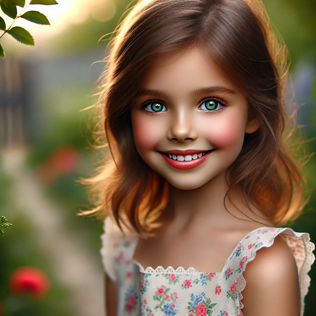 DALL·E 2024-09-04 18.39.34 - A beautiful young girl standing in a serene garden, captured in a moment of pure happiness. She has sparkling eyes, rosy cheeks, and a radiant smile t.webp