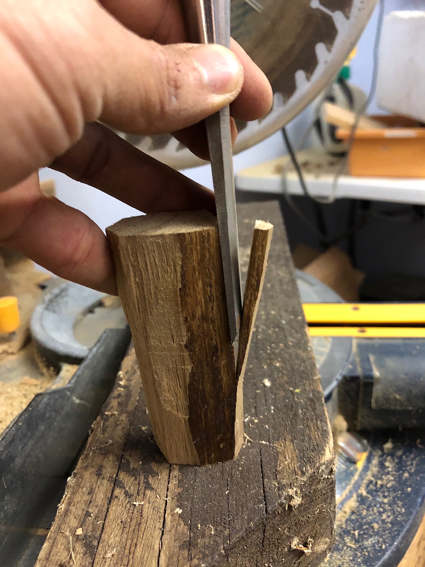 Cutting wood with a chisel