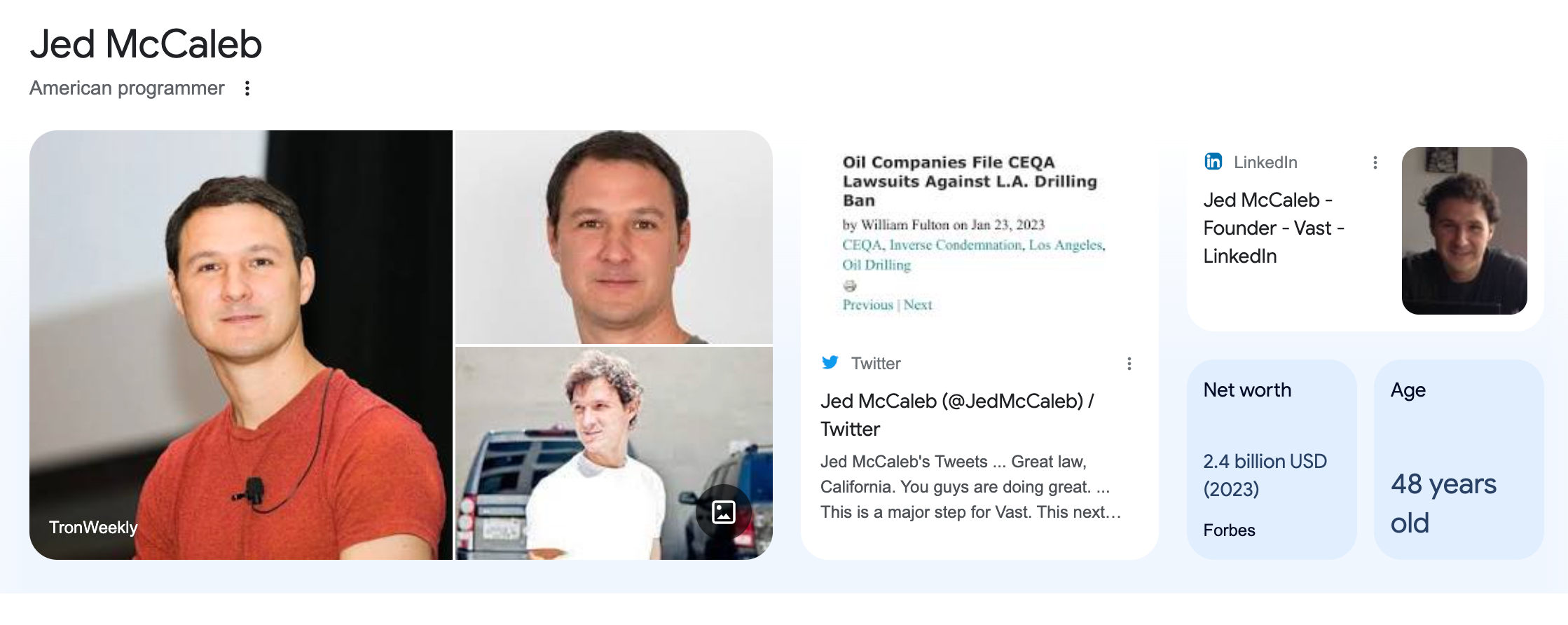 A screenshot of Jed McCaleb's profile on Google, representing the connection between Ripple (XRP) and Stellar (XLM).