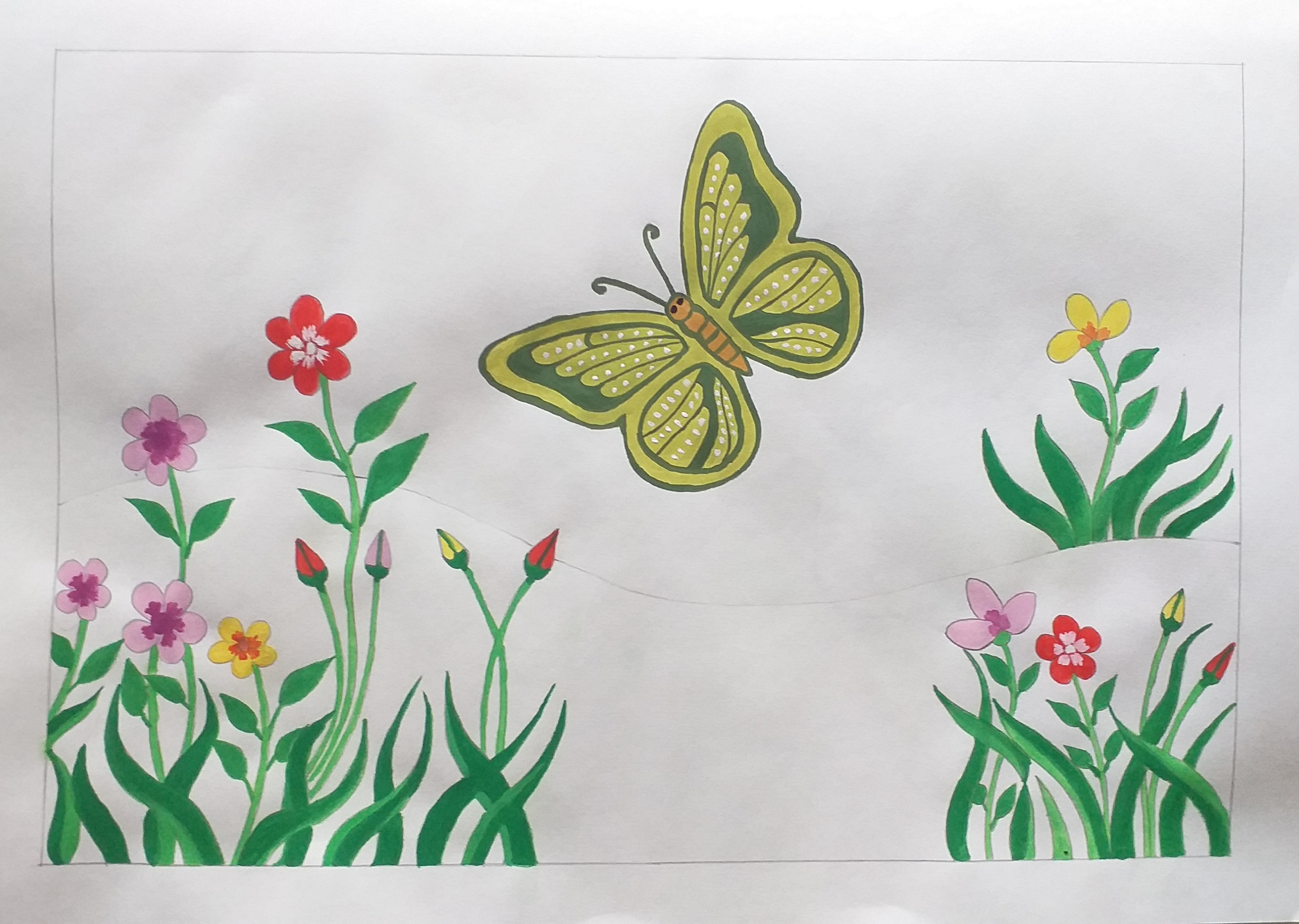 How to Draw Flowers & Butterfly Scenery Drawing with oil pastel..step by  step for Beginners.. - YouTube