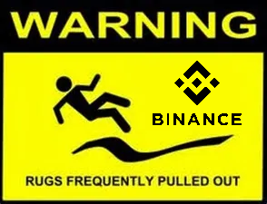 Binance rug pull caution sign