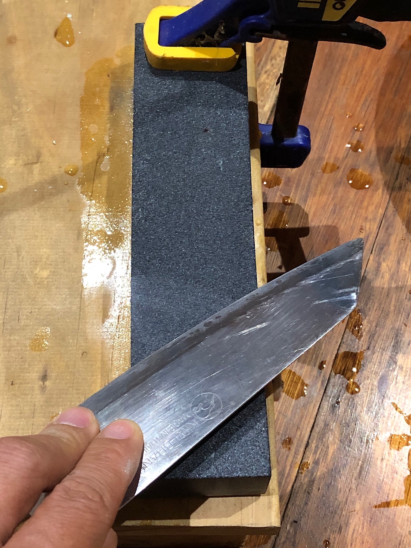 Coarse side of a sharpening stone