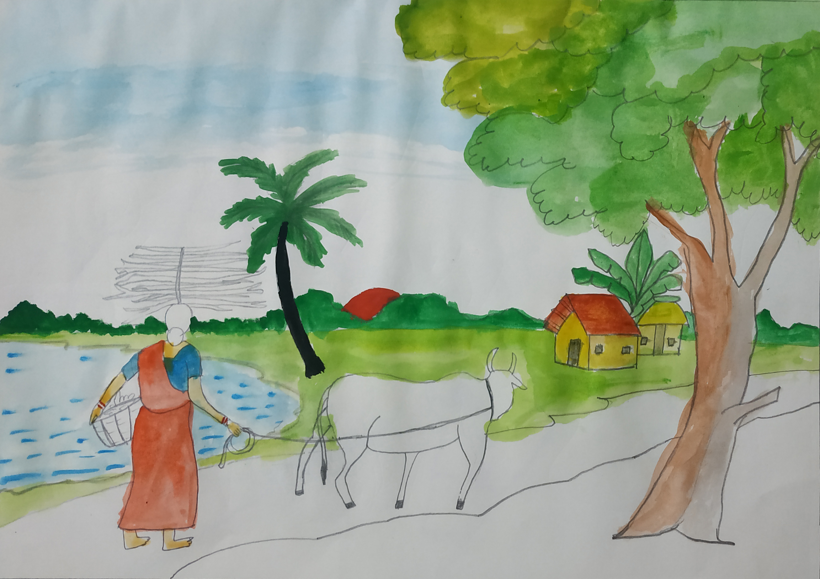 A simple village side scenery - Drawing Made Easy For Kids | Facebook