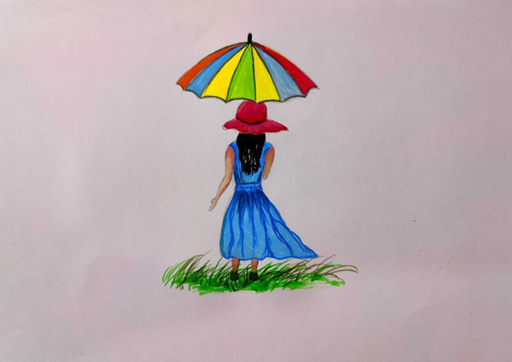 How to draw a girl with umbrella step by step|| girl drawing ||Easy way to  draw a girl in monsoon - YouTube