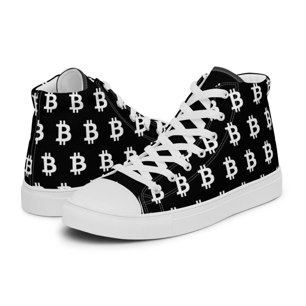 Bitcoin Logo Black Men’s High Top Canvas Shoes For Sale on Hivelist