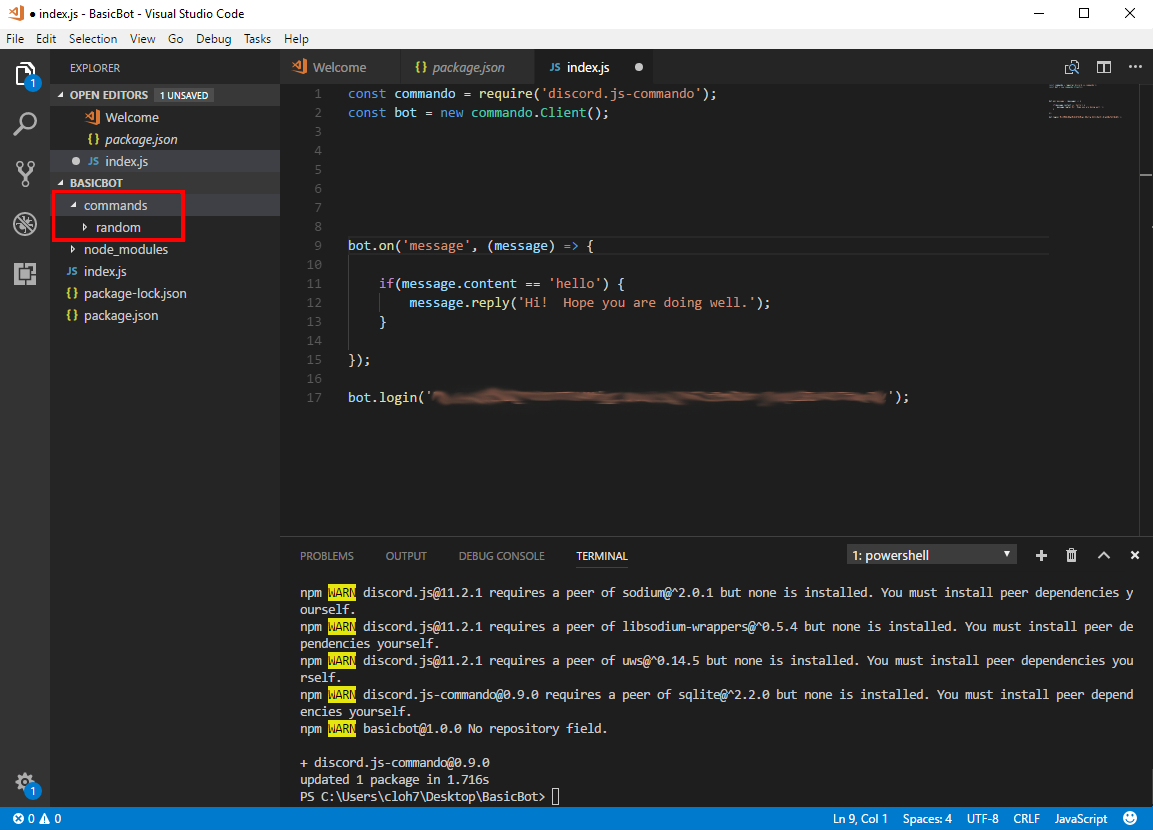 Warn Дискорд бот. Visual Studio code для дискорда. Код бота Дискорд. Discord bot Studio.