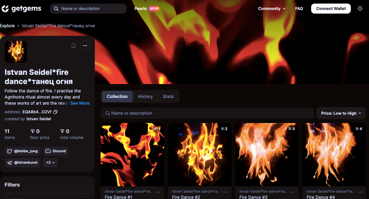 "Fire Dance" Collection at Getgems.io, fire is the first element and symbolizes the beginning