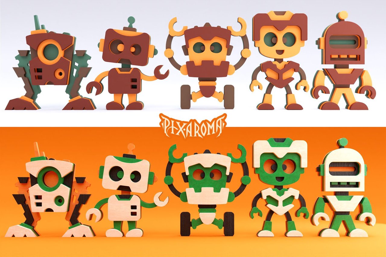 Cute Robots - 3D Layered Laser Cut Files Preview 3.jpg