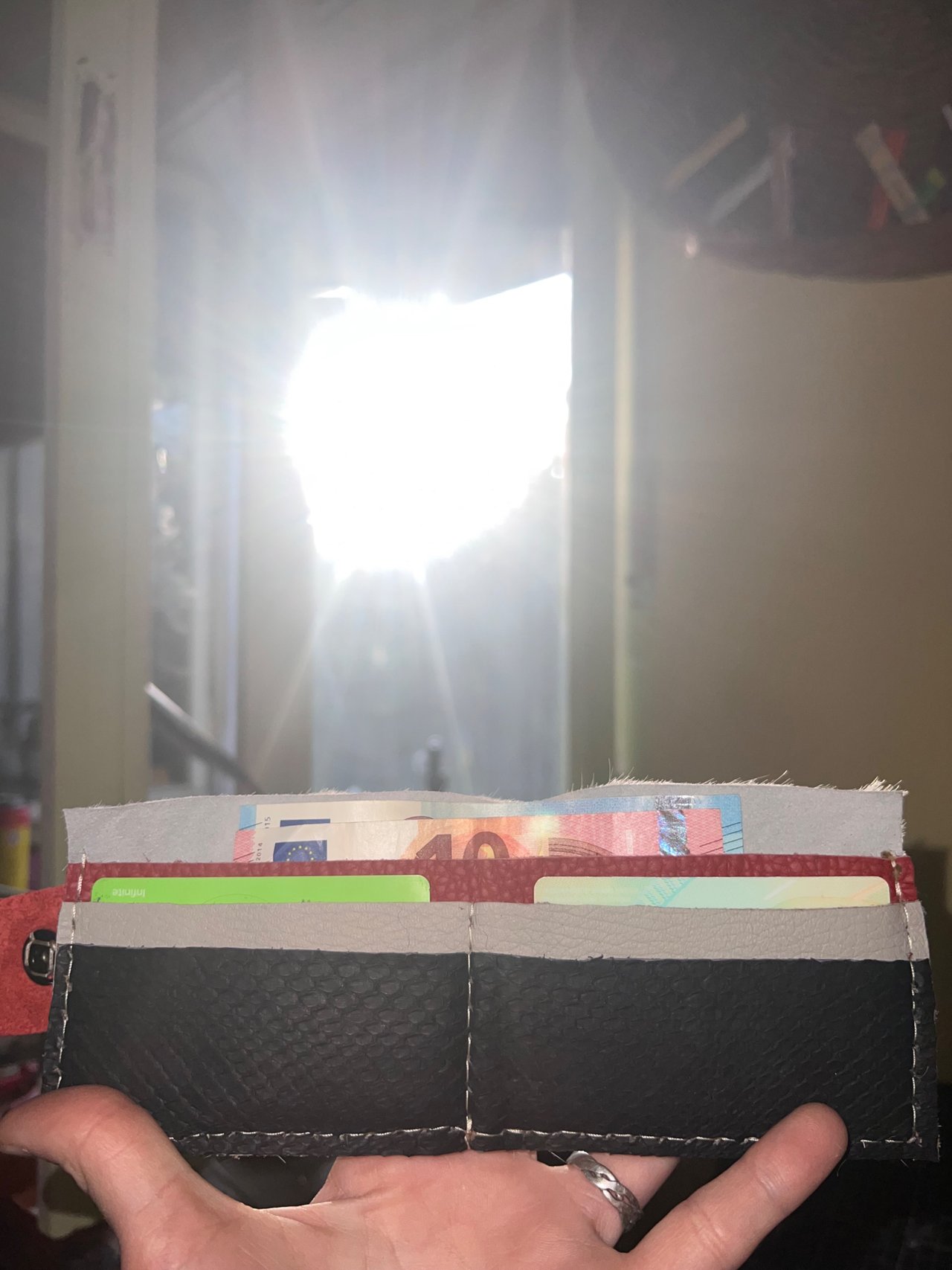 Testing the pockets, after stitching