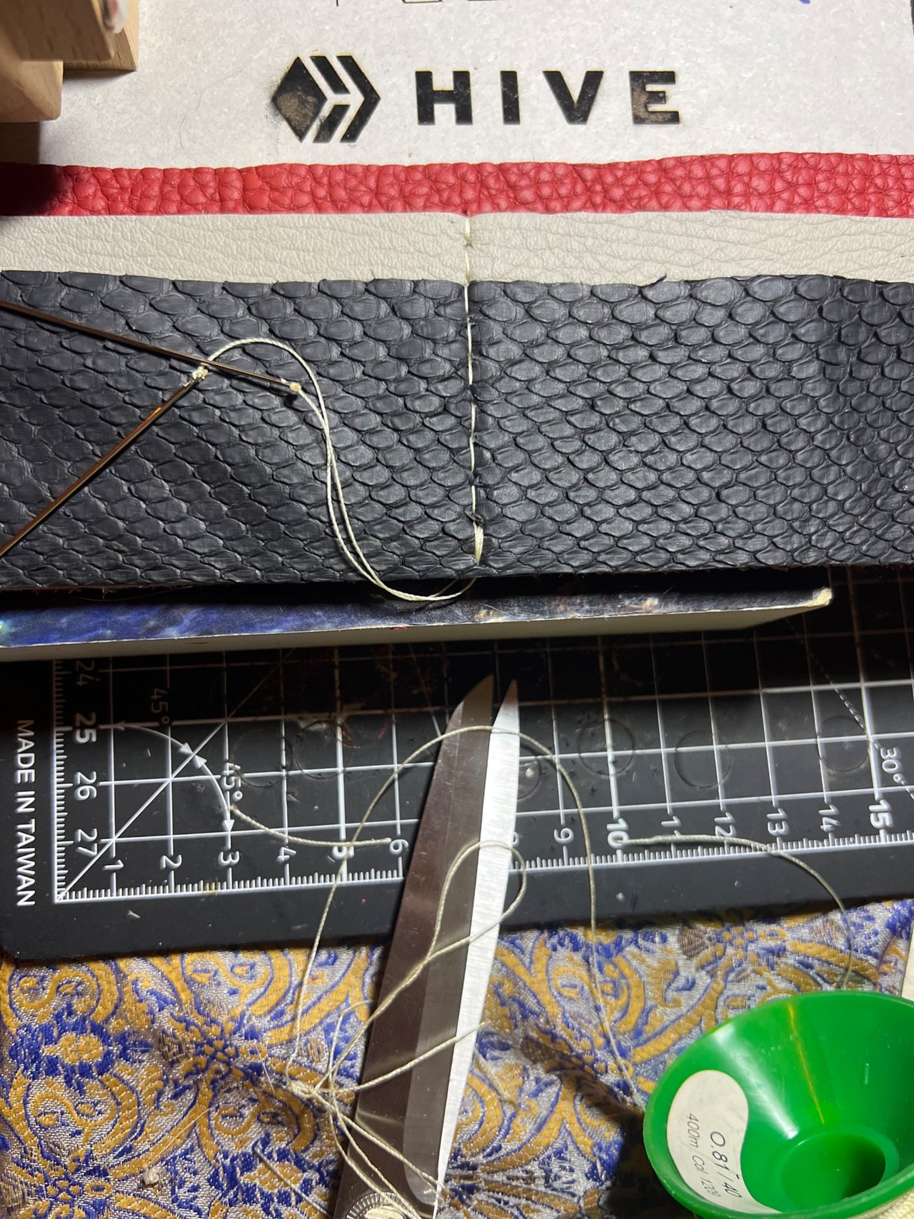 The Middle of the inside being stitched