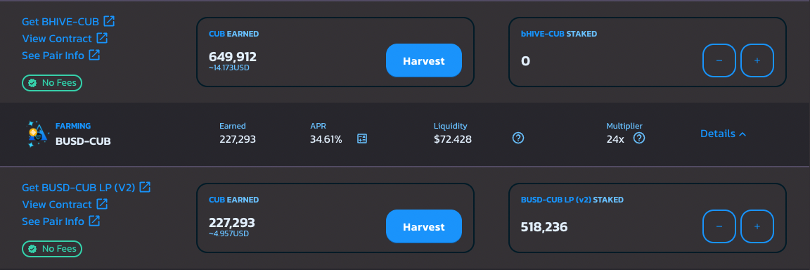 liquidity pool positions CUBDEFI