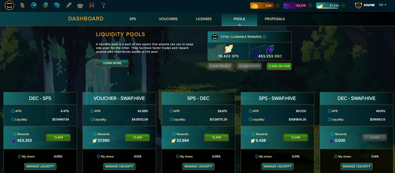 rewards liquidity pools