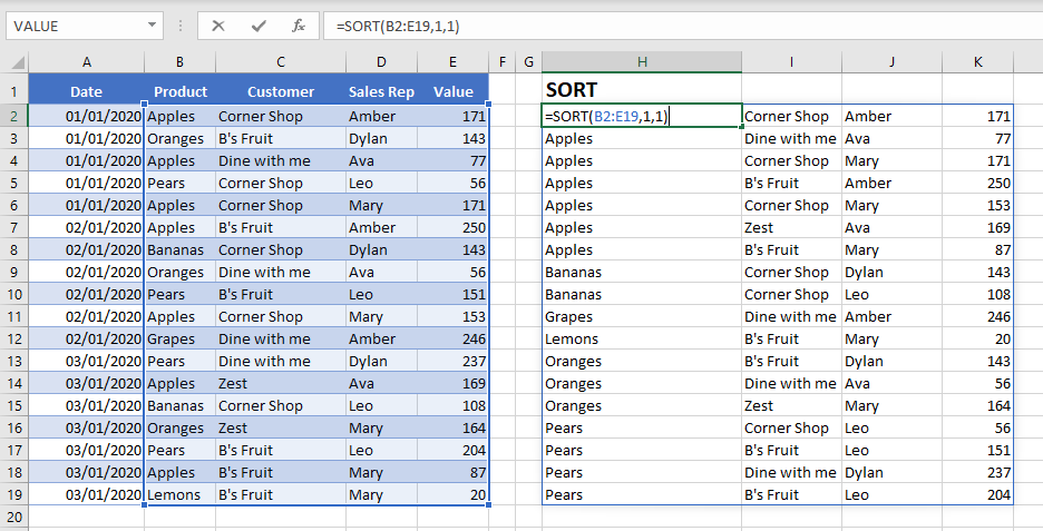 sort in excel