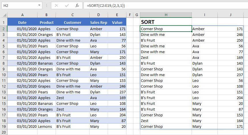 sort in excel