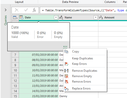 ata profiling views in power query