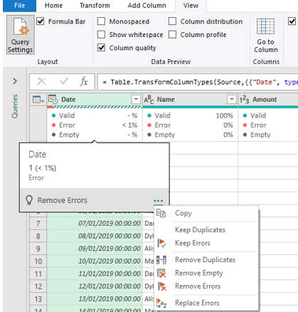 ata profiling views in power query