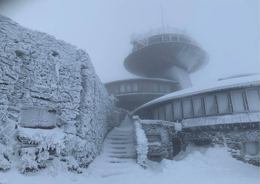 Summit of Mt Śnieżka. The Round building are Meteo station